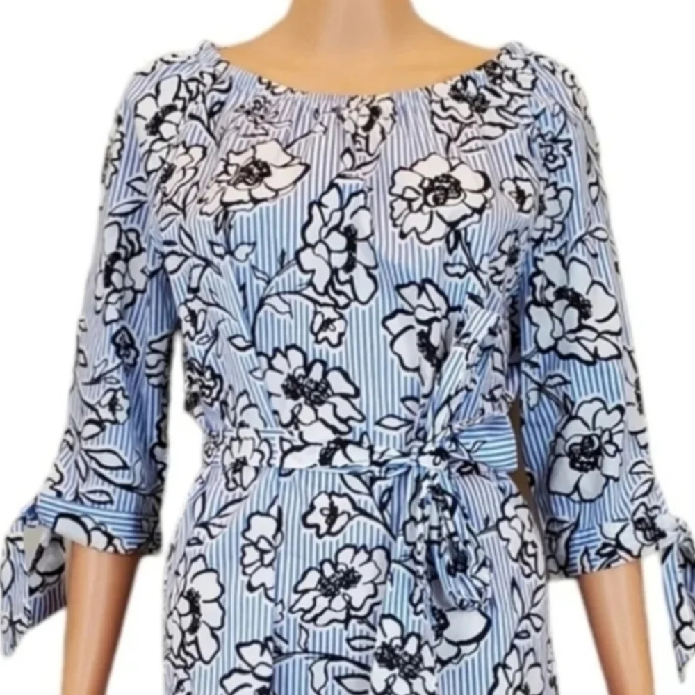 NEW Como vintage blue stripe floral 3/4 sleeve Dress